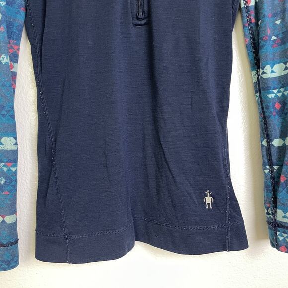 Smartwool Pullover 1/4 Zip Base Layer Womens Size XS Blue Merino Wool Geometric - Picture 8 of 11